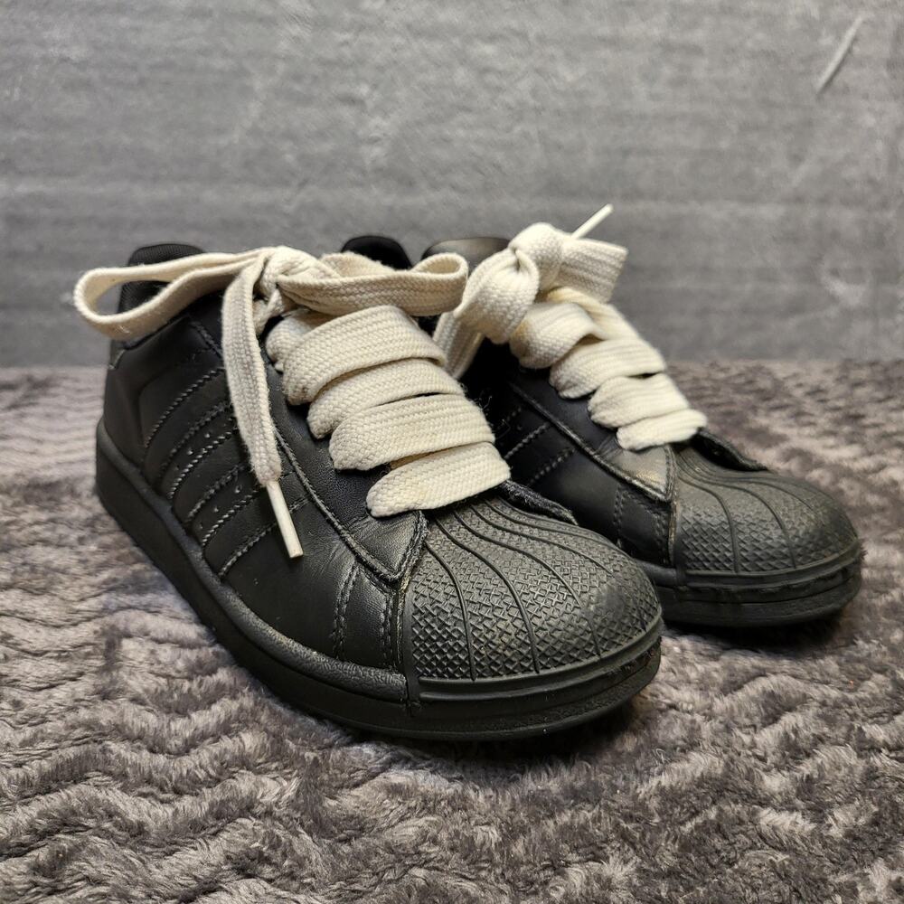 Adidas Superstar Shoes Boys Size 2.5 Black Leather Shell Toe Classic 676603 Rare